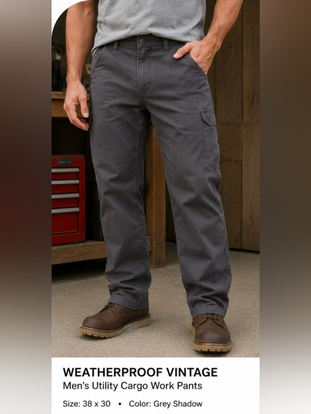 Weatherproof Vintage Men’s 38x30 Utility Cargo Work Pants Gray Stretch